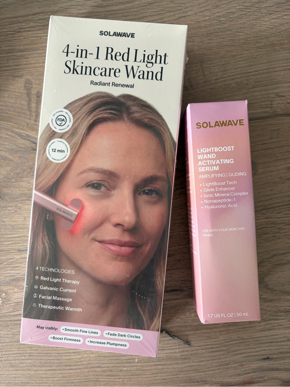 Solawave Pink 4‑in‑1 Red Light Skincare Wand with LightBoost Activating Serum